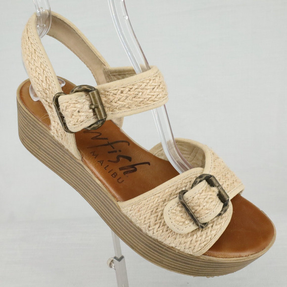 Blowfish Malibu Sandals Womens 10 Beige Platform Sisal Shoes Buckle Rubber sole - Picture 1 of 11